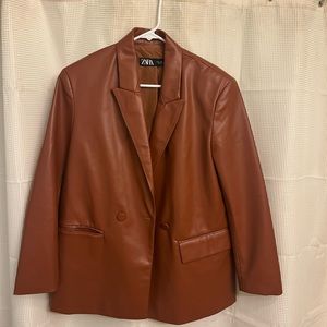 Zara brown leather blazer - size Medium - never worn